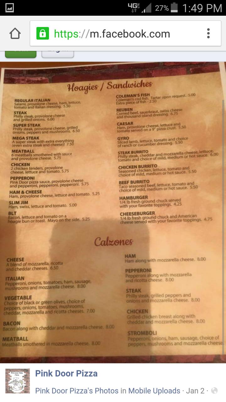 Pink Door Pizza - Moundsville, WV menu_pic