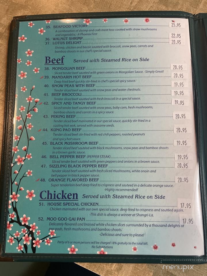 Shangri-La Chinese Restaurant - Phoenix, AZ menu_pic