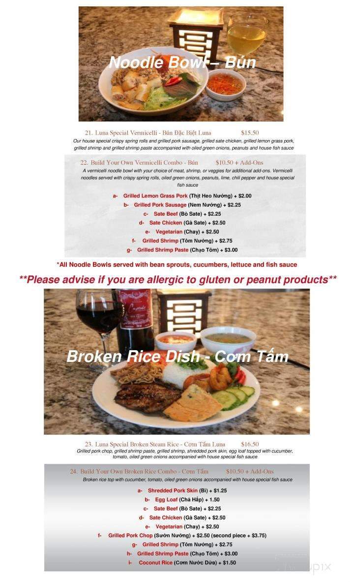 Luna Authentic Vietnamese Cuisine - Cochrane, AB menu_pic