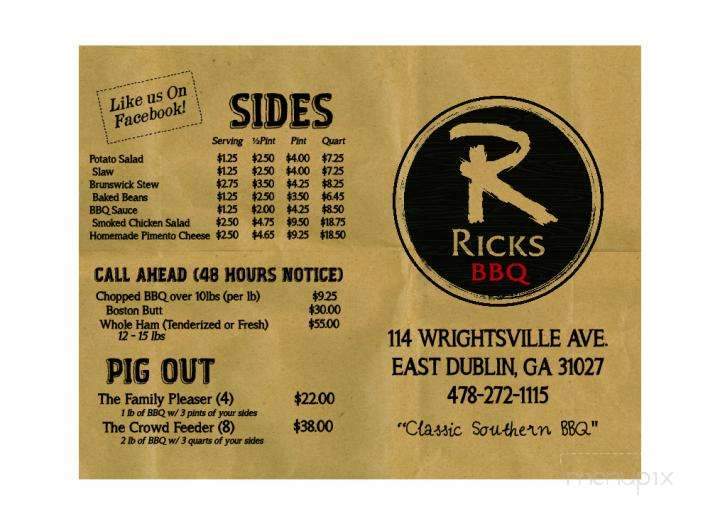 Ricks BBQ - East Dublin, GA menu_pic