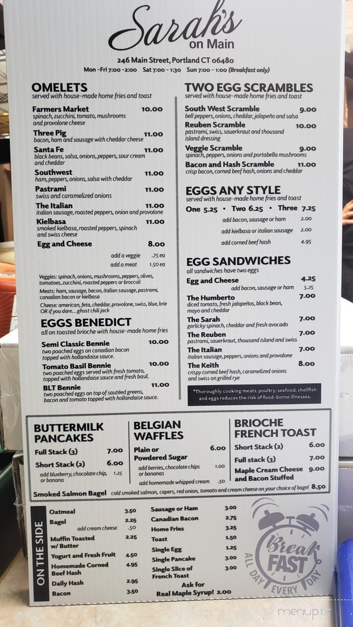 Sarah's on Main - Portland, CT menu_pic