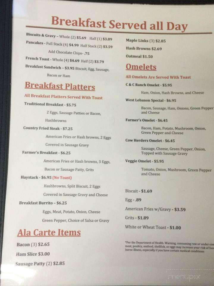 C & C Cafe - West Lebanon, IN menu_pic