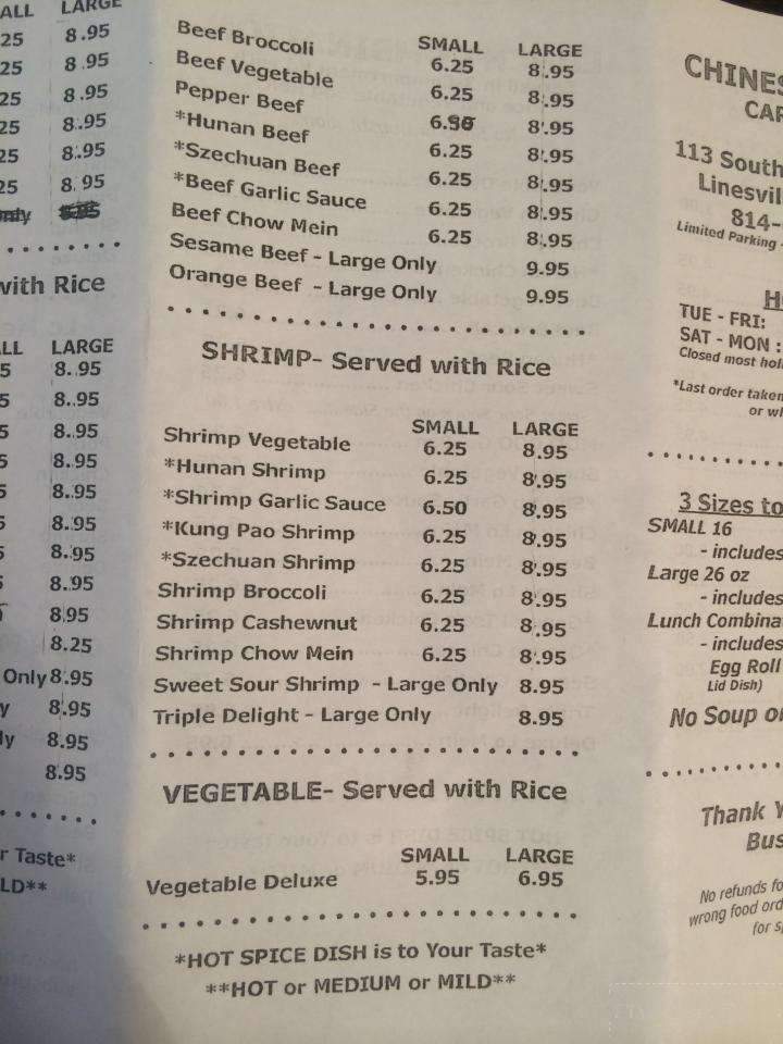 Chinese Yankee - Linesville, PA menu_pic