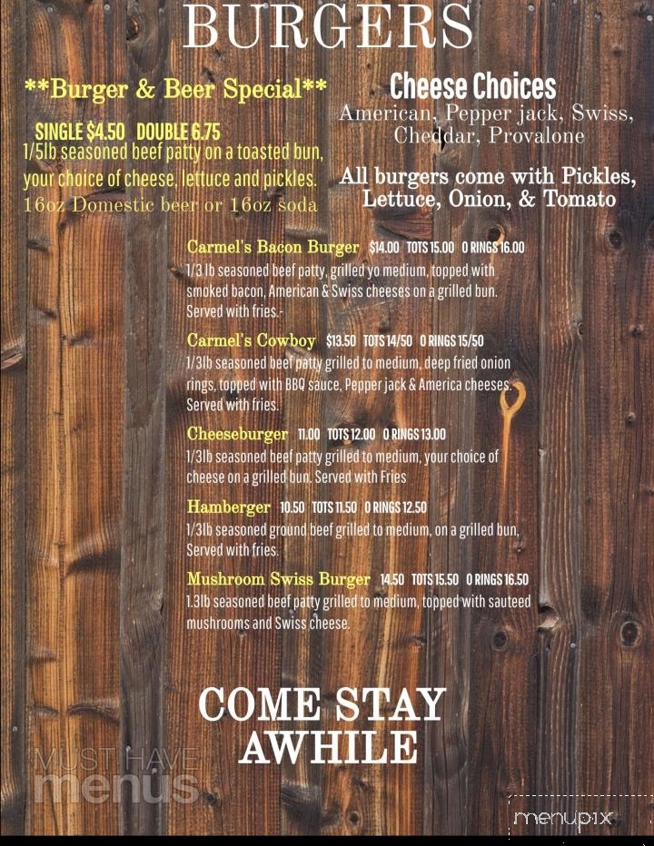 Carmel's Sports Bar & Grill - Anaconda, MT menu_pic