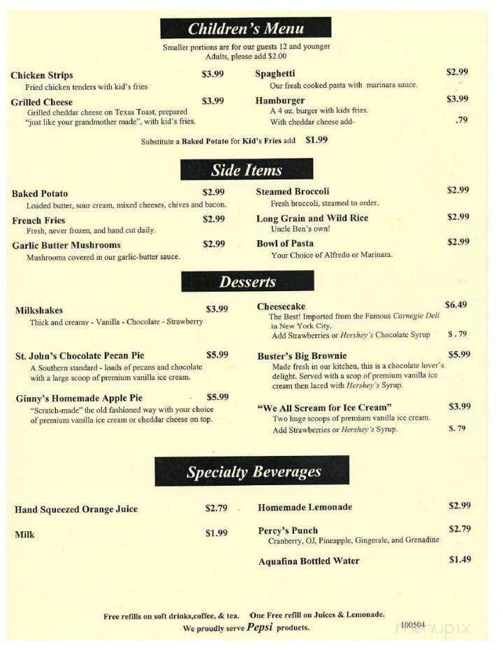 Percy & Willie's Food & Spirit - Florence, SC menu_pic