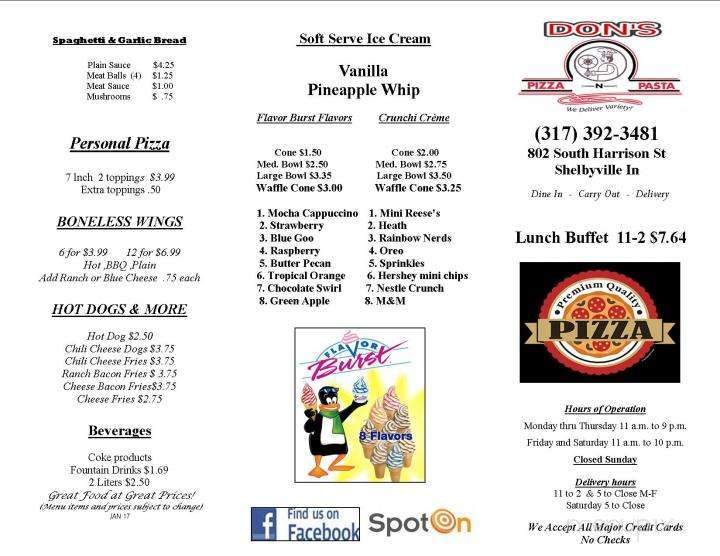 Don's Pizza & Pasta - Shelbyville, IN menu_pic