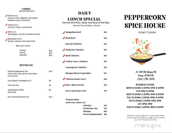 Peppercorn Spice House - Keaau, HI menu_pic