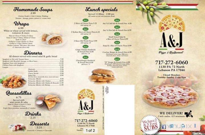 A and J Pizza and Restaurant - Lebanon, PA menu_pic