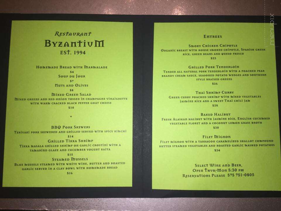Byzantium - Taos, NM menu_pic