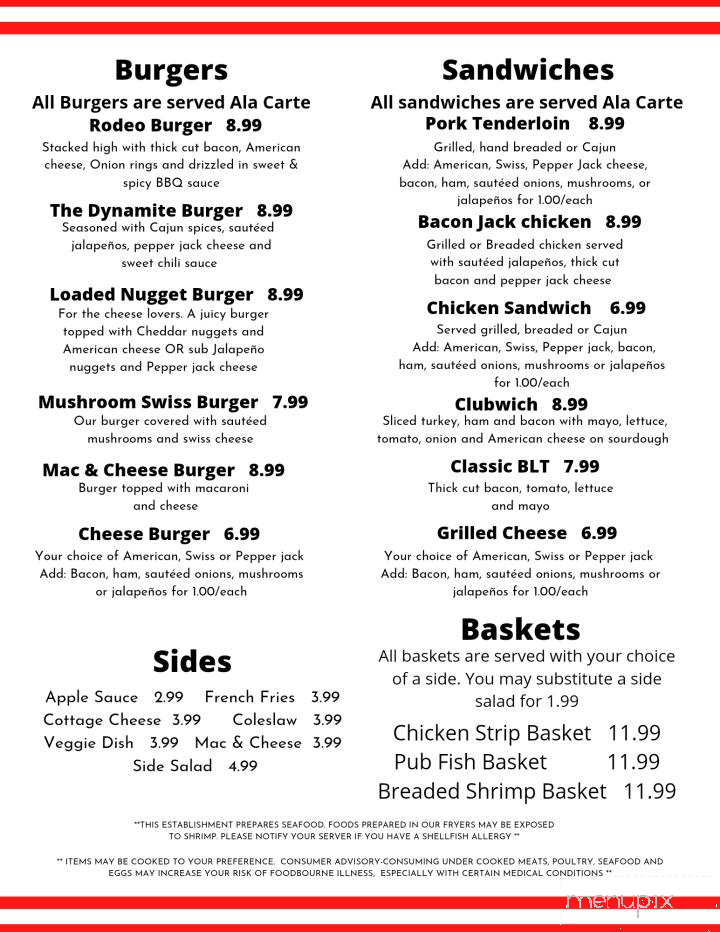 Getaway Bar & Grill - La Porte City, IA menu_pic