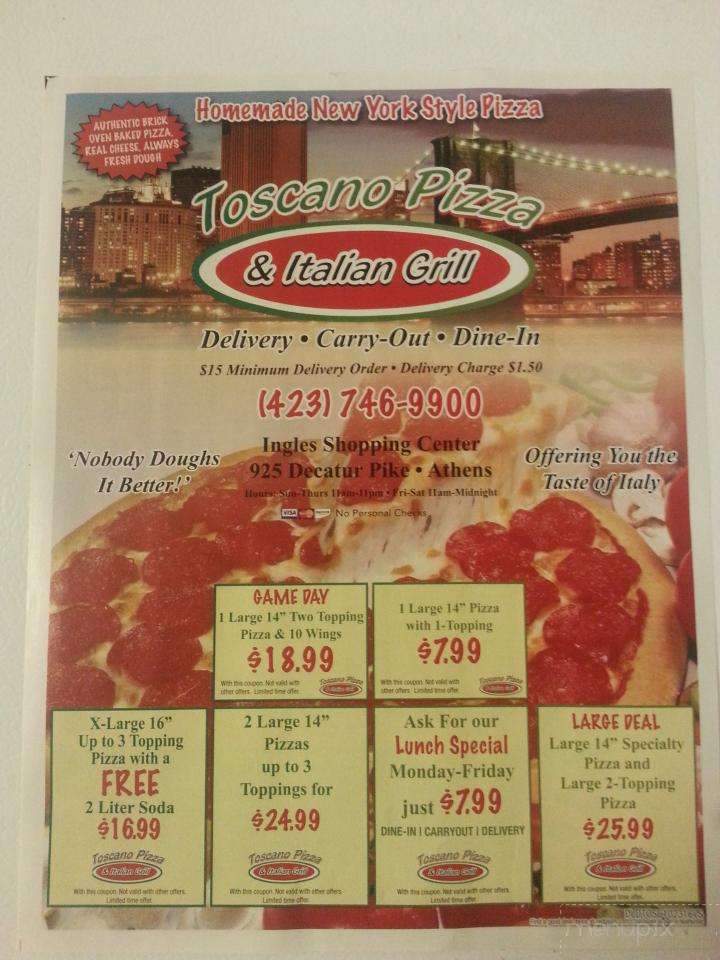 Toscano's Pizza and Grill - Athens, TN menu_pic