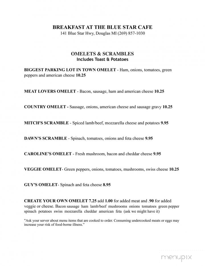 Blue Star Cafe - Douglas, MI menu_pic