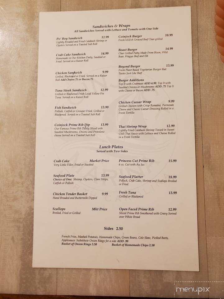 Coinjock Marina Restaurant - Coinjock, NC menu_pic