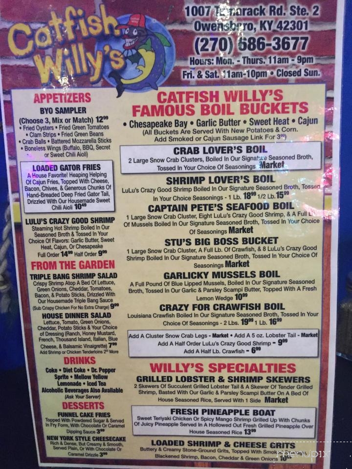 Catfish Willy's - Owensboro, KY menu_pic