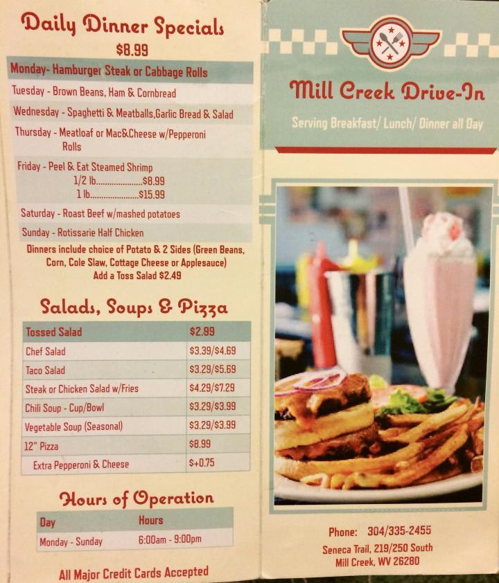 Mill Creek Drive-In - Mill Creek, WV menu_pic