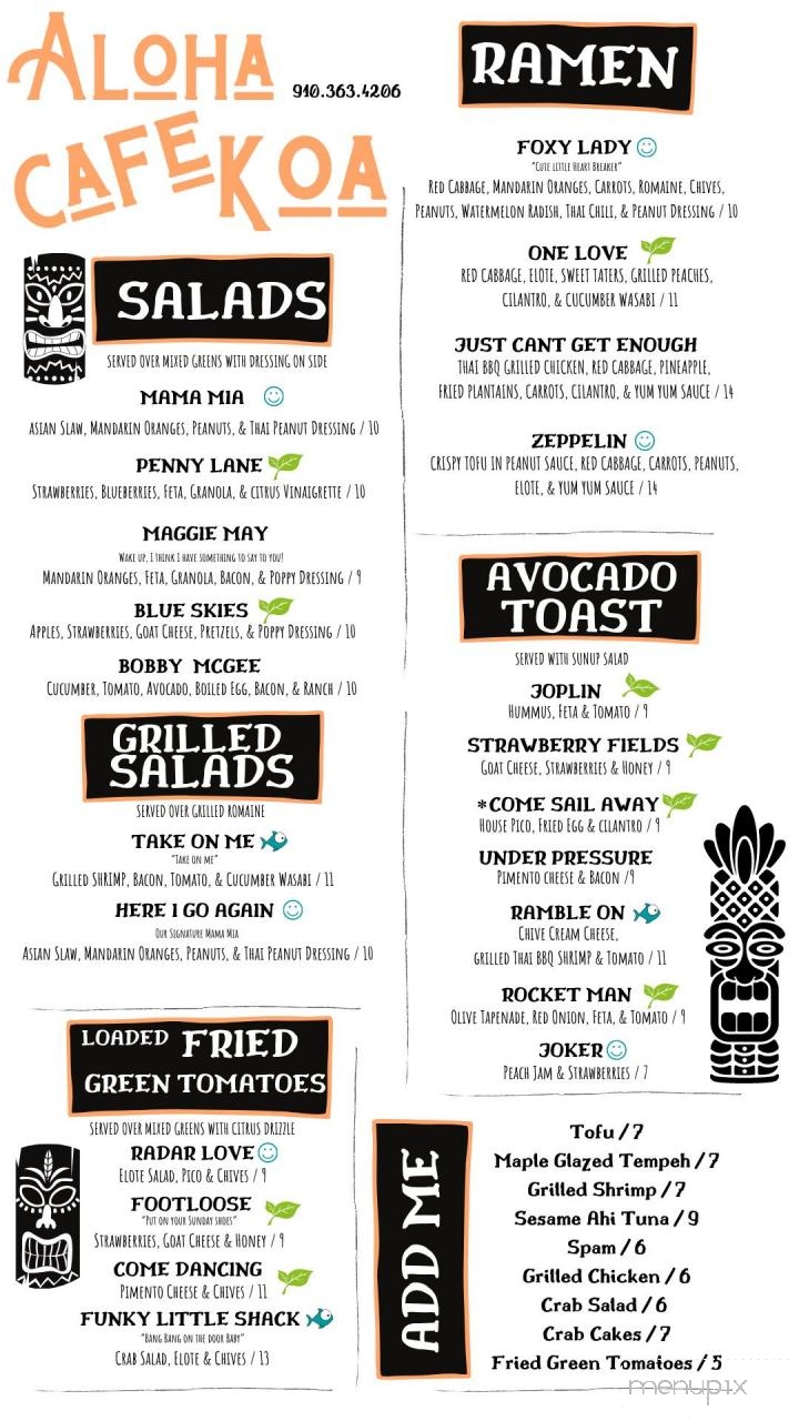 Cafe Koa - Southport, NC menu_pic