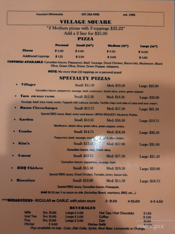 Village Square Of Fountain - Fountain, MN menu_pic