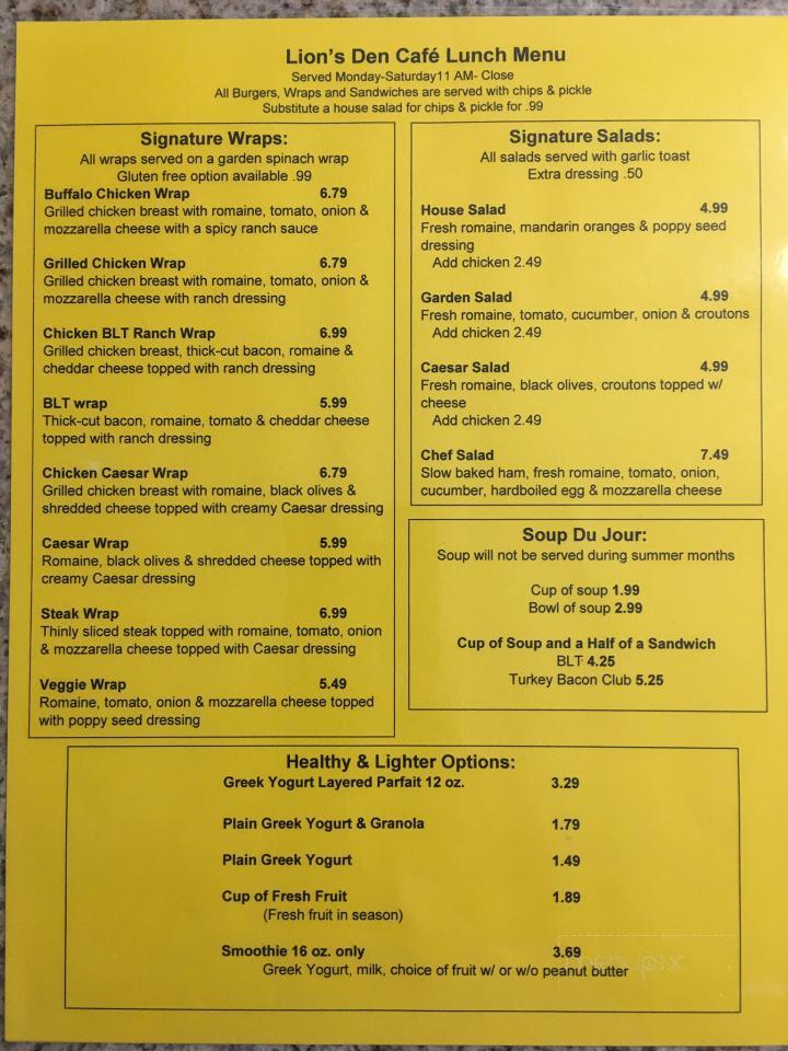 Lion's Den Coffee Bar - Fishertown, PA menu_pic