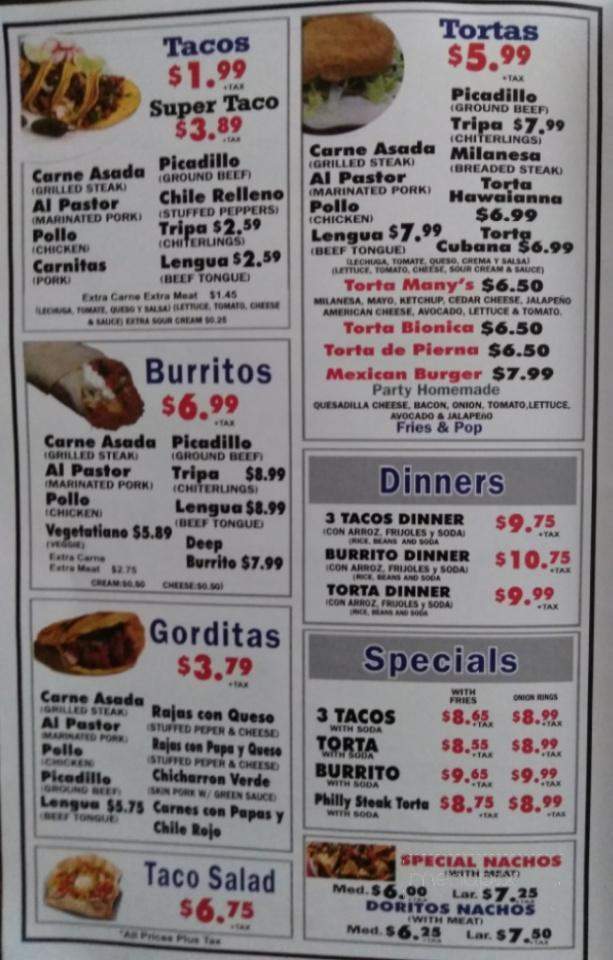 Manny's Tacos & Burritos - Chicago, IL menu_pic