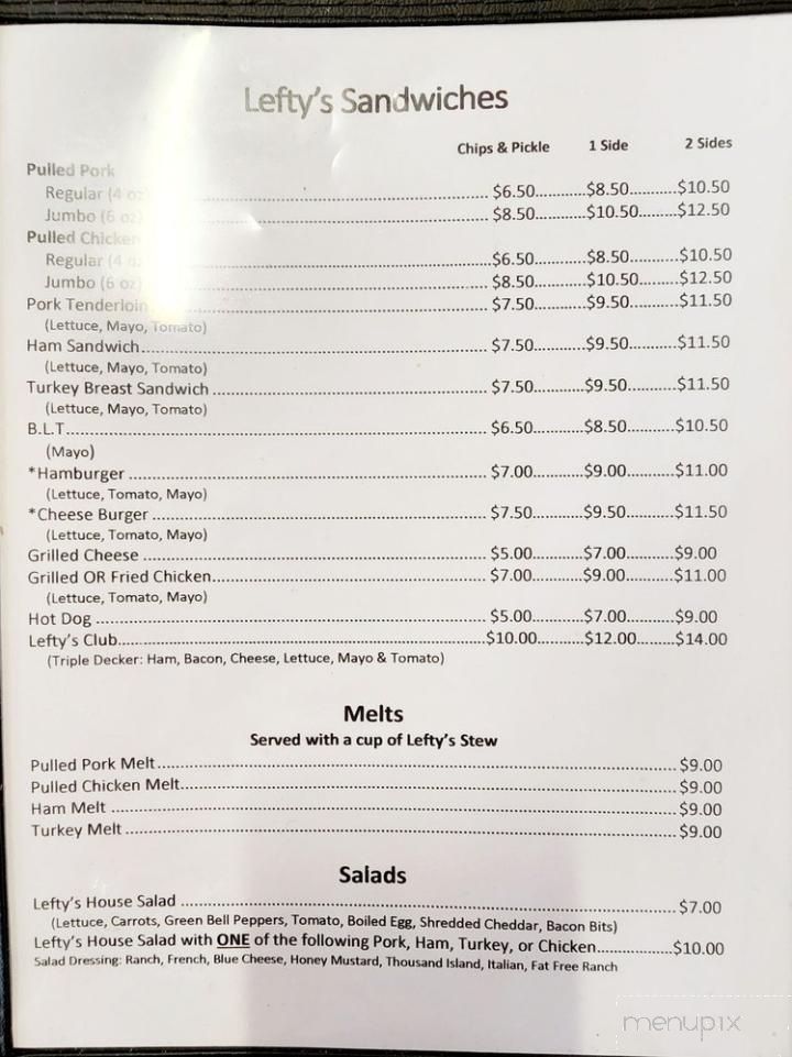 Lefty's Bar-B-Q - Crossville, TN menu_pic