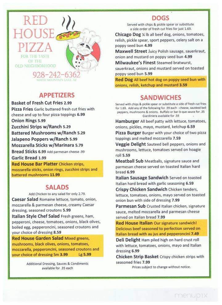 Red House Pizza - Show Low, AZ menu_pic