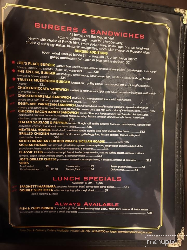 Joe's Place - Henderson, NV menu_pic