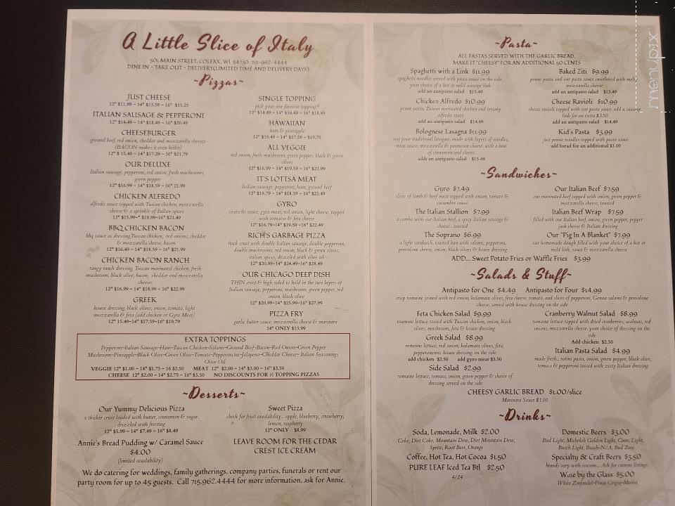 A Little Slice of Italy - Colfax, WI menu_pic