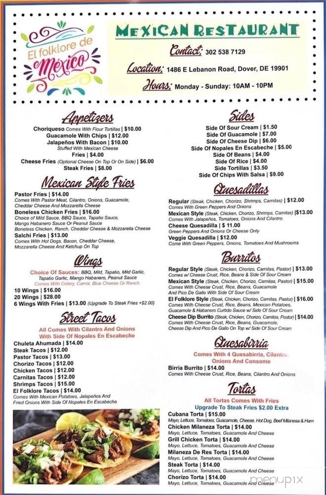 El Folkore De Mexico - Dover, DE menu_pic
