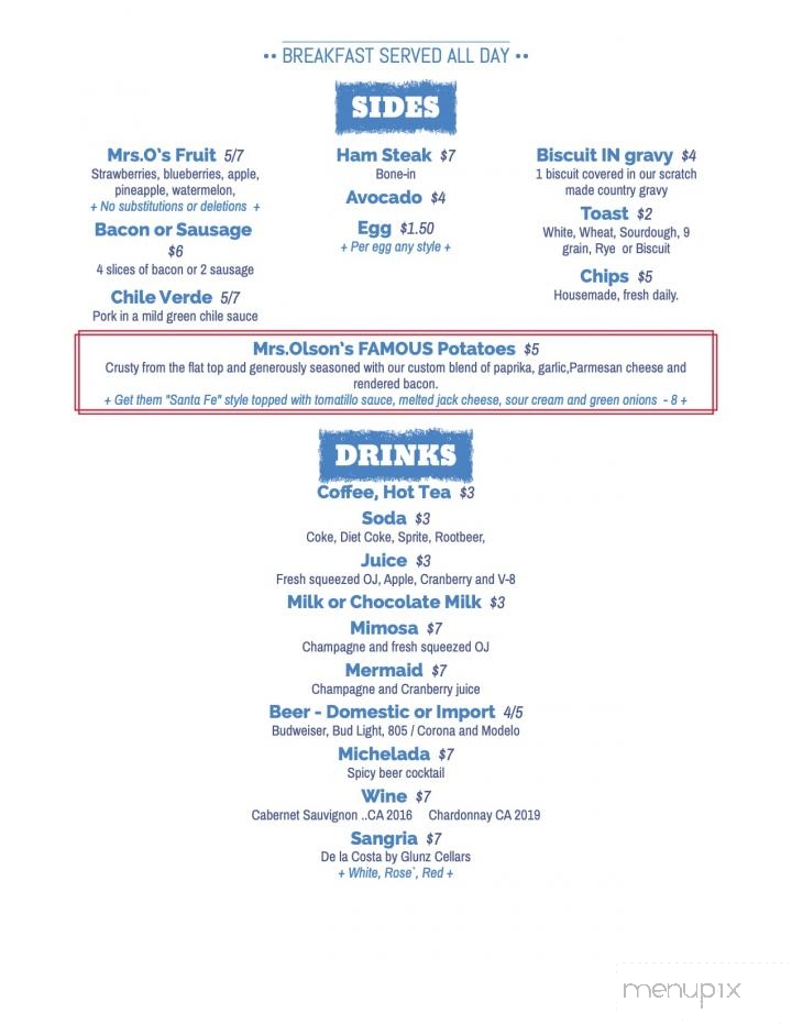 Mrs Olson's Coffee Hut - Oxnard, CA menu_pic