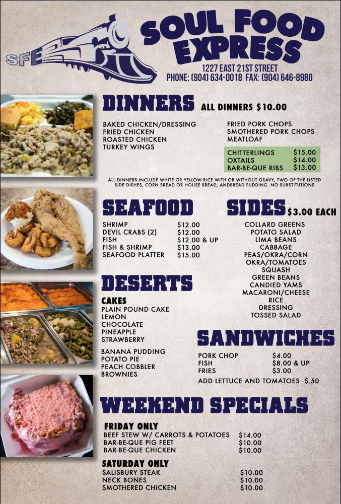 Southern Food Menu