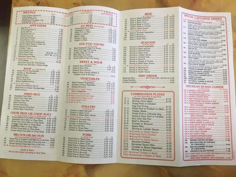 Menu Of Number 1 Chinese Restaurant In Bethany Beach De 19930