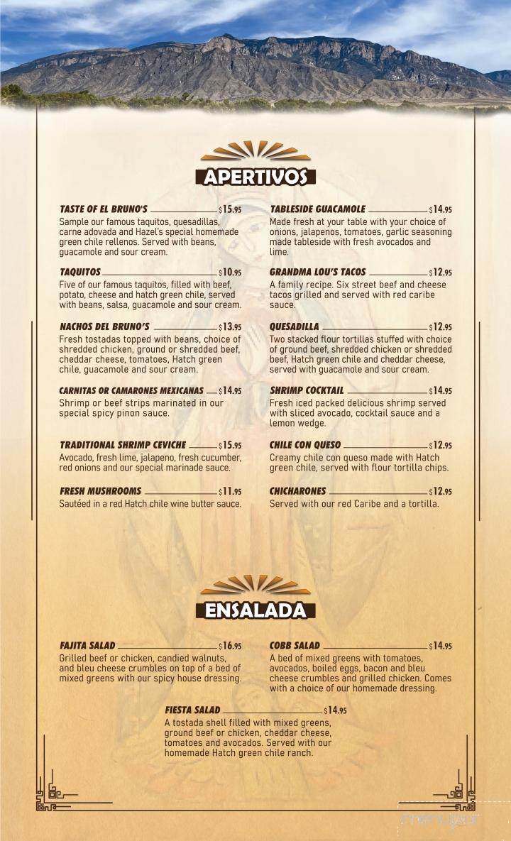 El Bruno's Restaurante - Cuba, NM menu_pic