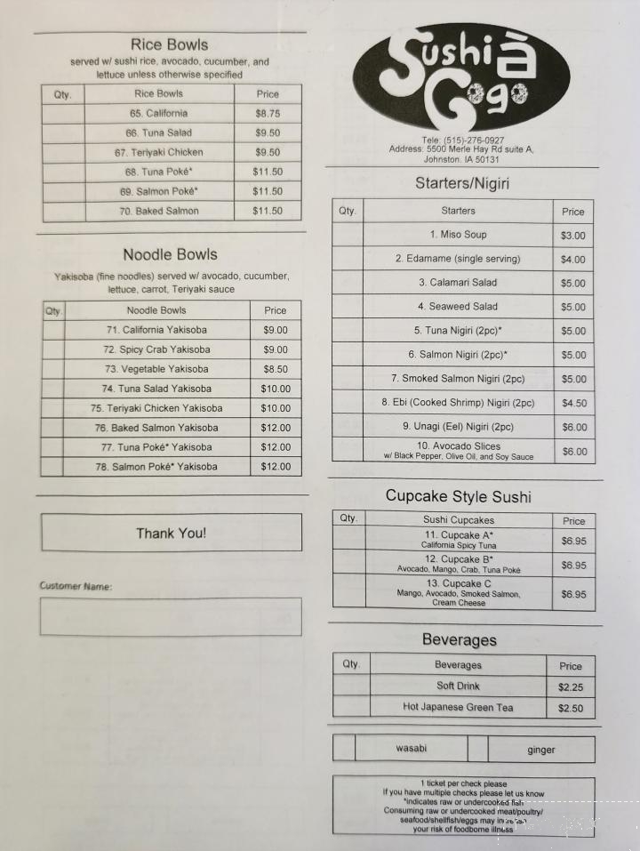 Sushi A Go Go - Johnston, IA menu_pic
