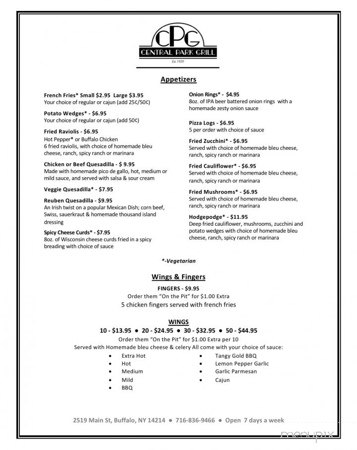 Central Park Grill - Buffalo, NY menu_pic