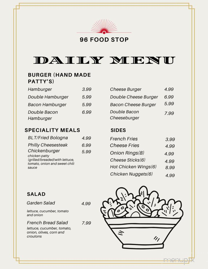 Winchester 96 Truck Stop - Winchester, KY menu_pic