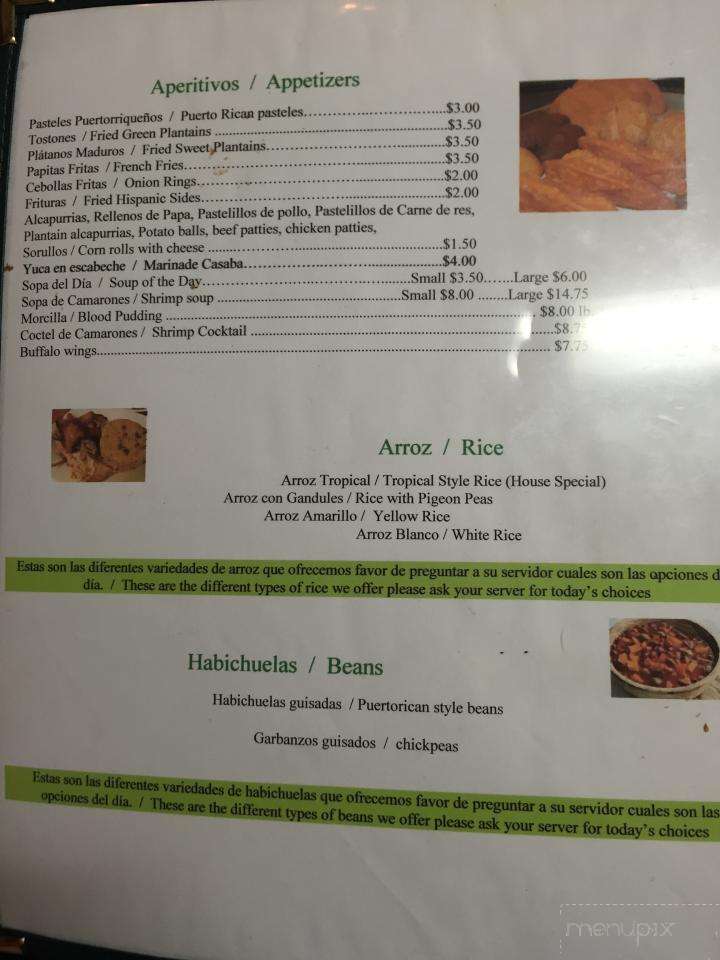 Tropical Family Restaurant - Trenton, NJ menu_pic