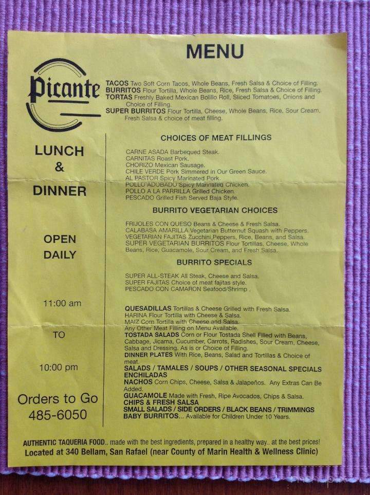 Picante San Rafael - San Rafael, CA menu_pic