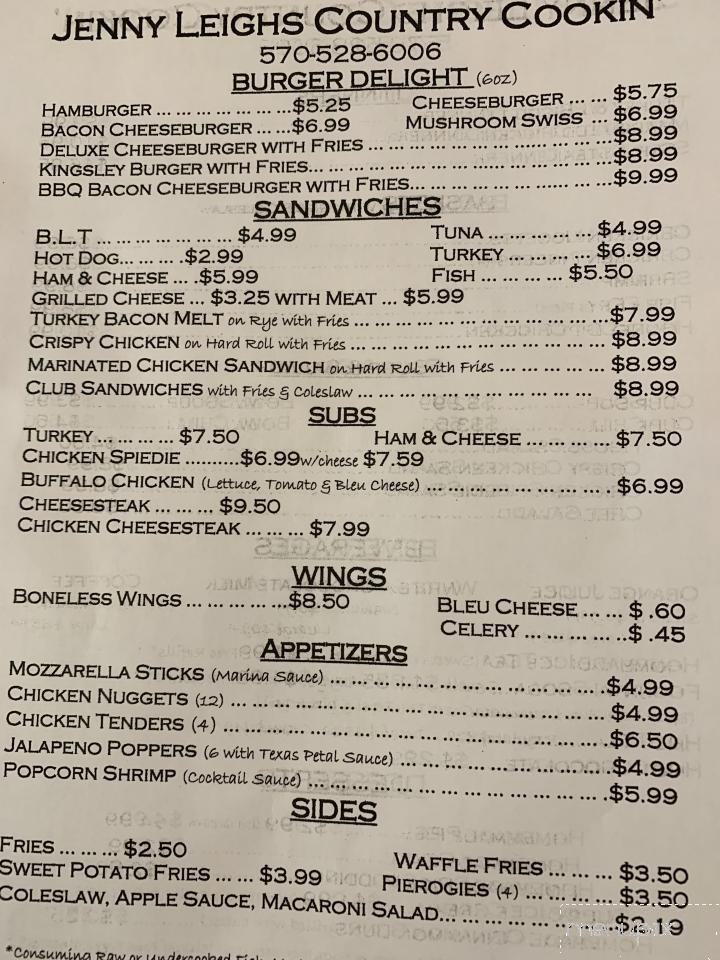 Jenny Leigh's Country Cookin' - Kingsley, PA menu_pic