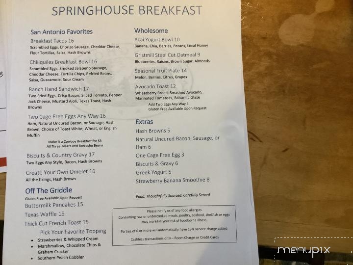 Springhouse Cafe - San Antonio, TX menu_pic