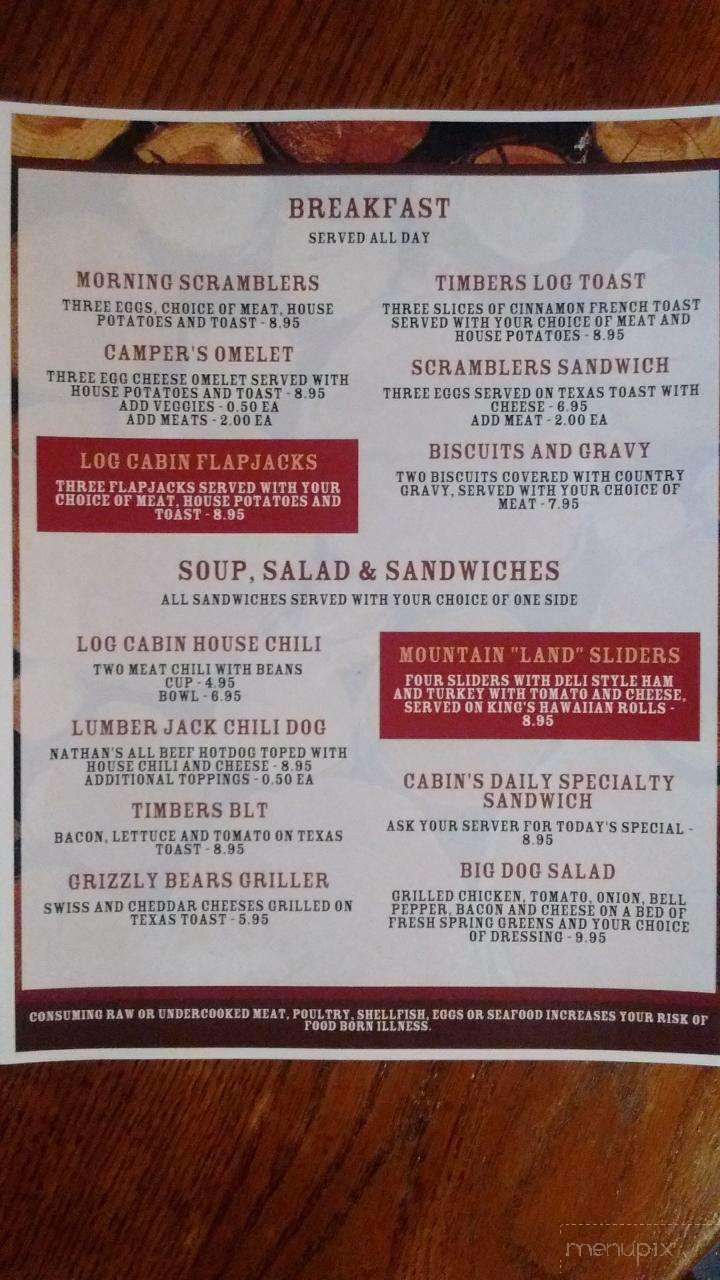 Timbers Log Cabin Restaurant - Gatlinburg, TN menu_pic