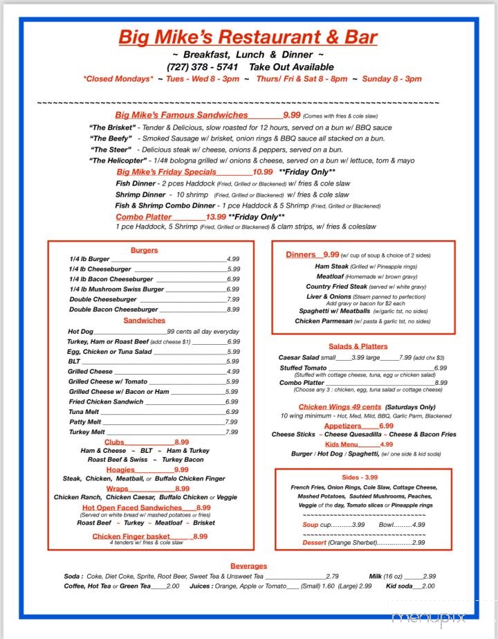Big Mikes Restaurant And Bar - Hudson, FL menu_pic