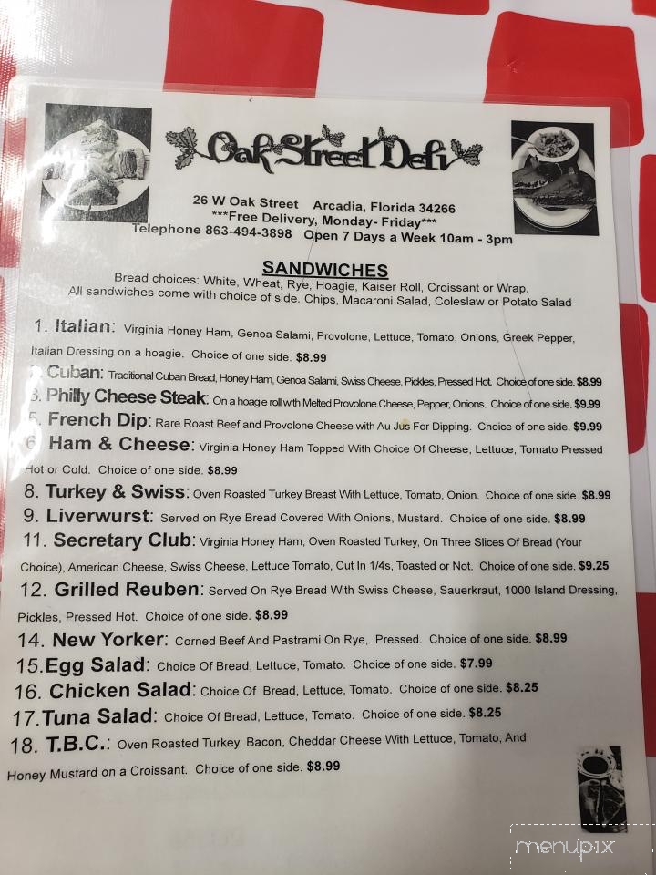 Oak Street Deli - Arcadia, FL menu_pic