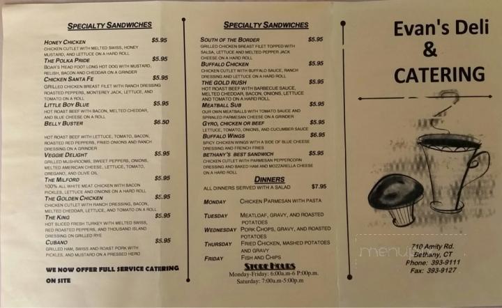 Evan's Deli - Bethany, CT menu_pic