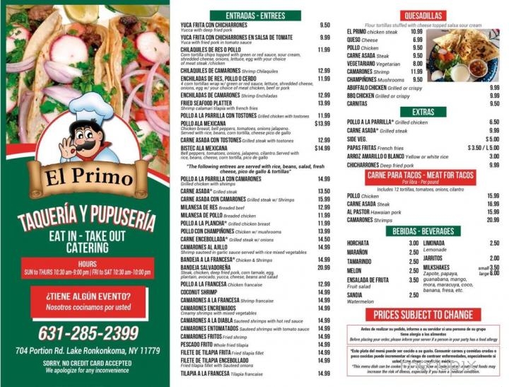 Taco El Primo Restaurant - Lake Ronkonkoma, NY menu_pic