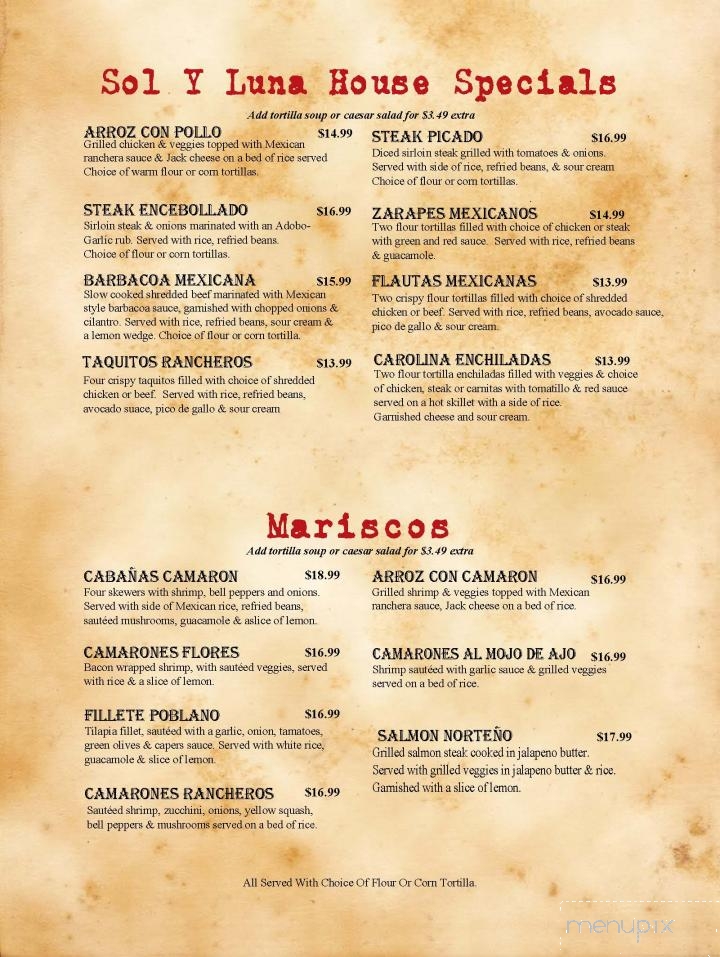 Sol Y Luna Cali Mex - Hendersonville, NC menu_pic