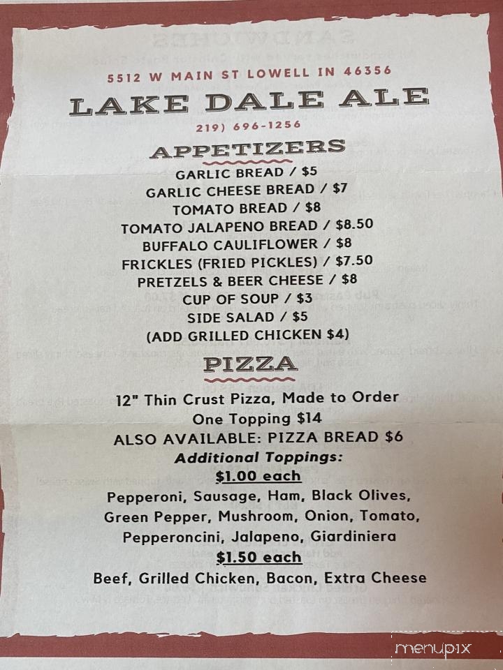 Lake Dale Ale - Lowell, IN menu_pic