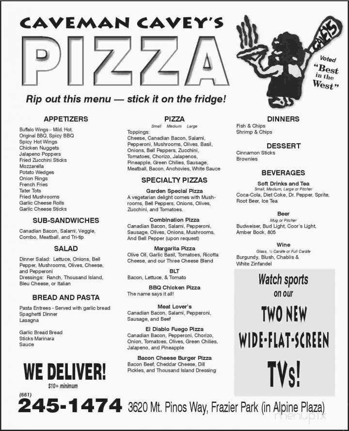 Caveman Cavey's Pizza - Frazier Park, CA menu_pic