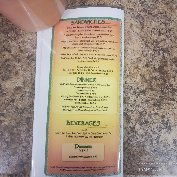 Meeks Mill Restaurant - Constantine, MI menu_pic