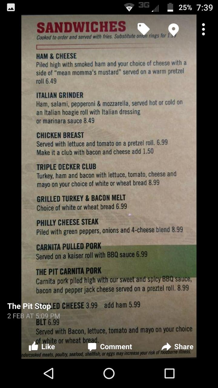 Pit Stop - Greenland, MI menu_pic