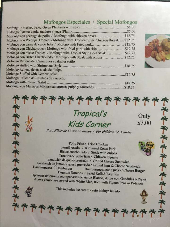 Tropical Family Restaurant - Trenton, NJ menu_pic